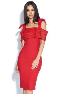 Tammie Off The Shoulder Red Lace Detail Dress