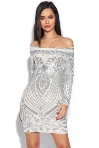 Luxe Off The Shoulder Sequin Embellished Dress