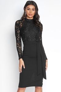 Long Sleeved Lace Top Midi Dress
