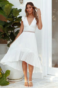 White Crochet Trim V Neck Midi Dress