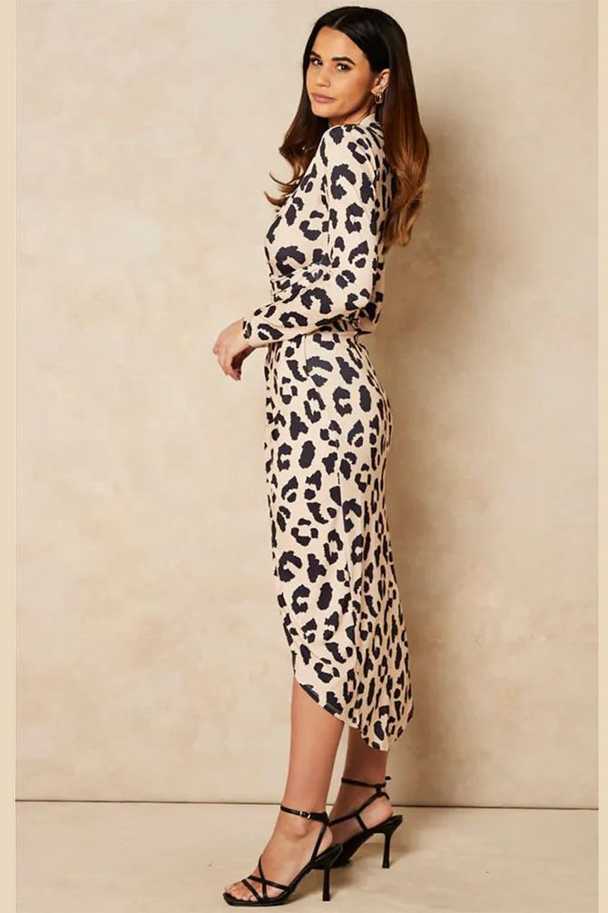 Animal Print Wrap Midi Dress