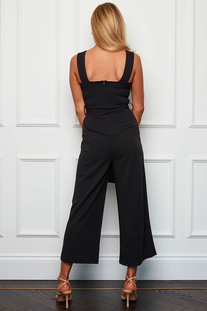 Black Square Neck Culotte Jumpsuit