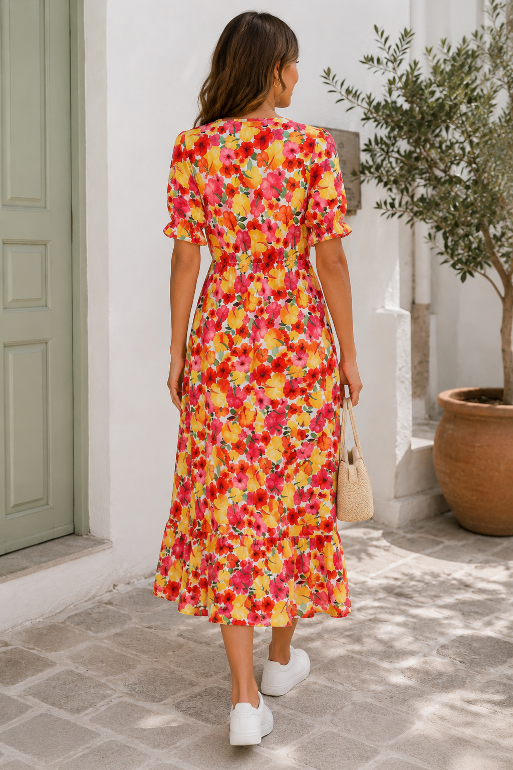 Bright Floral Button Front Midaxi Dress
