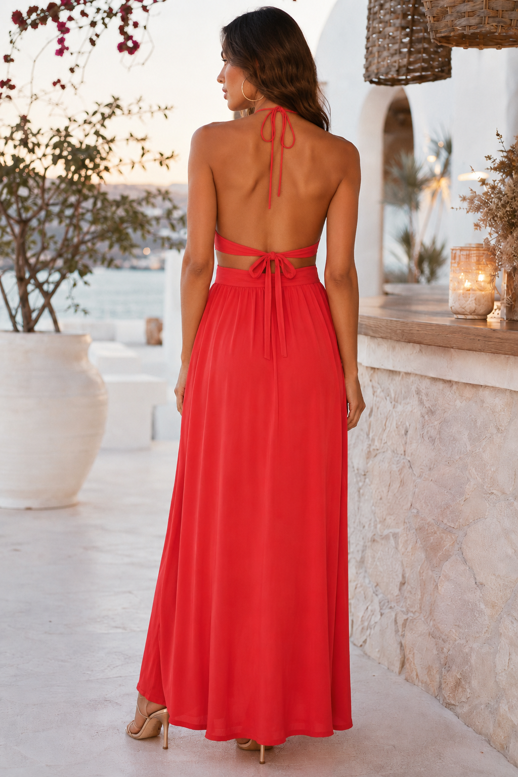 Cut Out Halterneck Thigh Split Maxi Dress