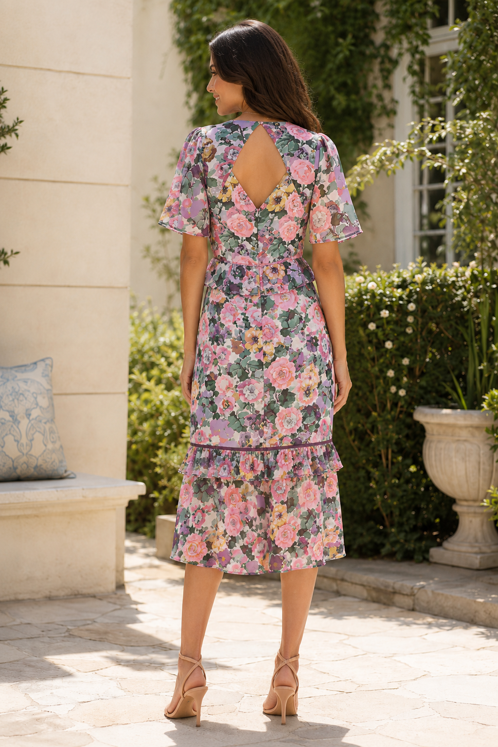 Hope & Ivy -  The Hattie Floral Peplum Midi Dress