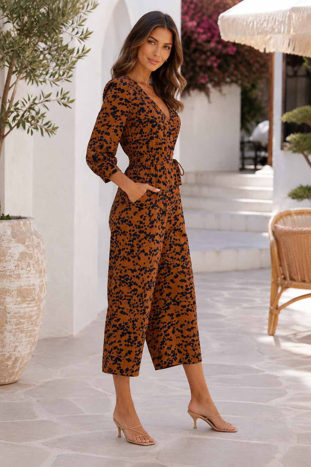 Animal Print Wrap Jumpsuit