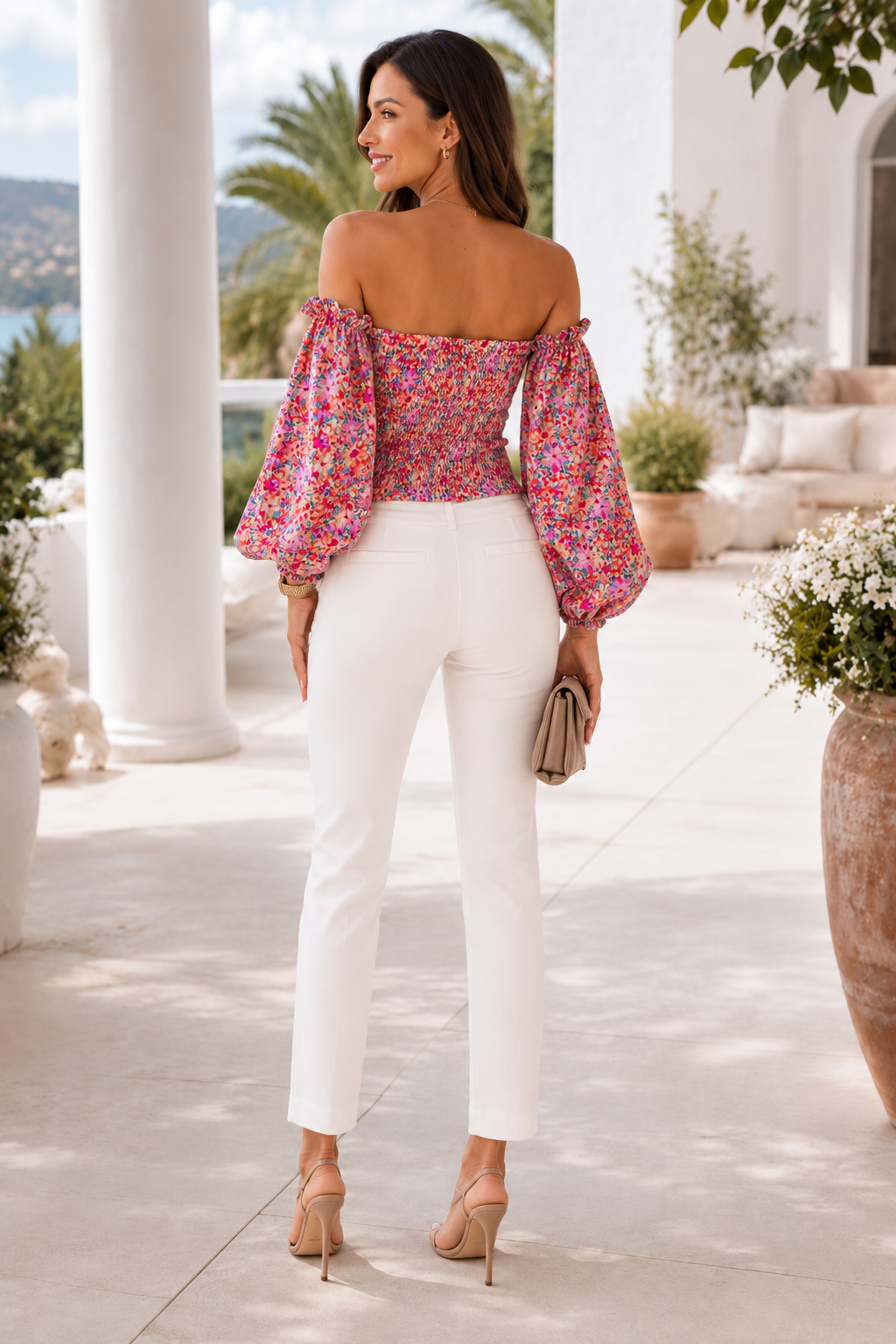 Floral Puff Sleeve Bardot Crop Top