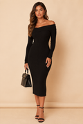 Asymmetric Long Sleeve Knitted Midi Dress