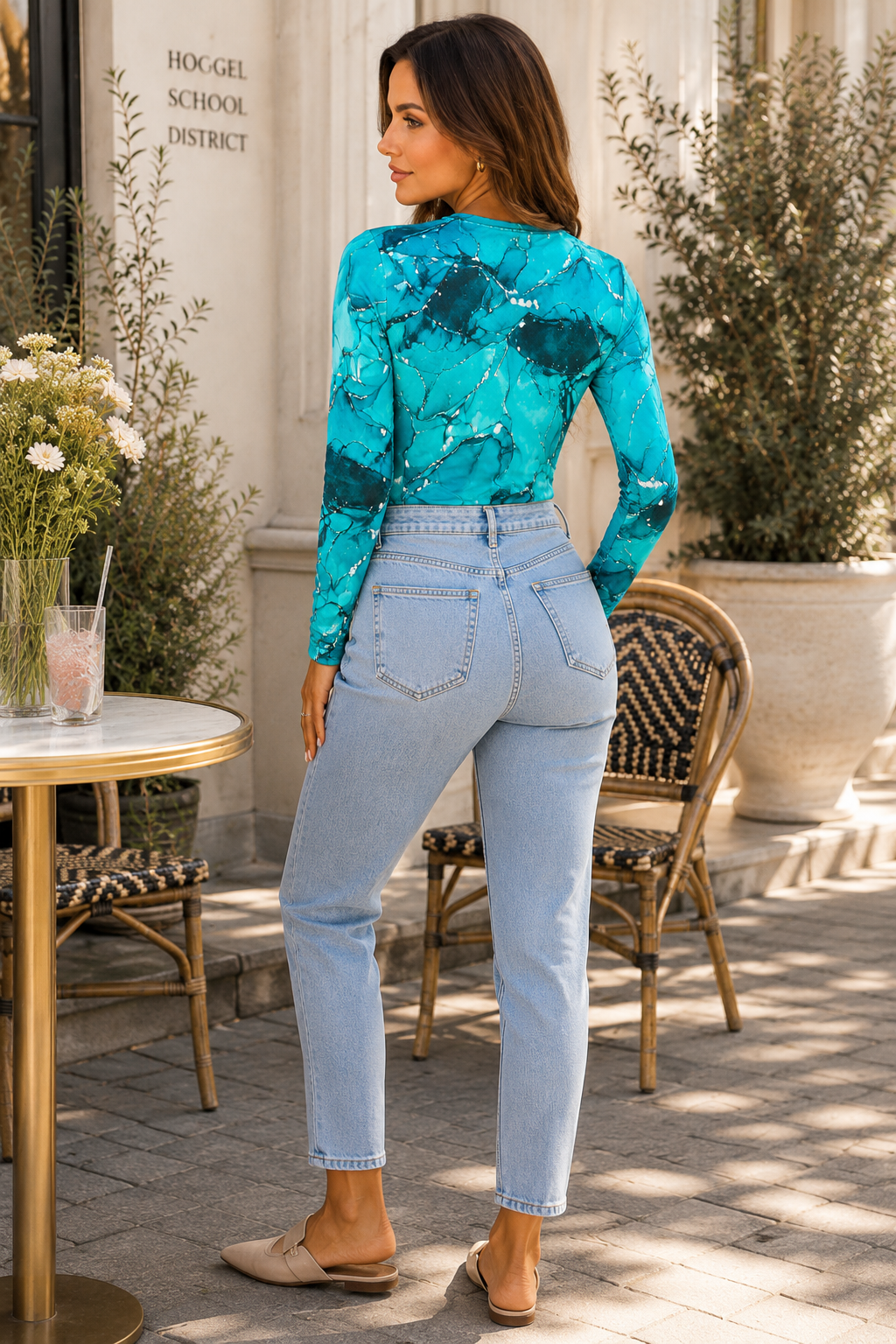 Watercolour Print Long Sleeve Bodysuit Top