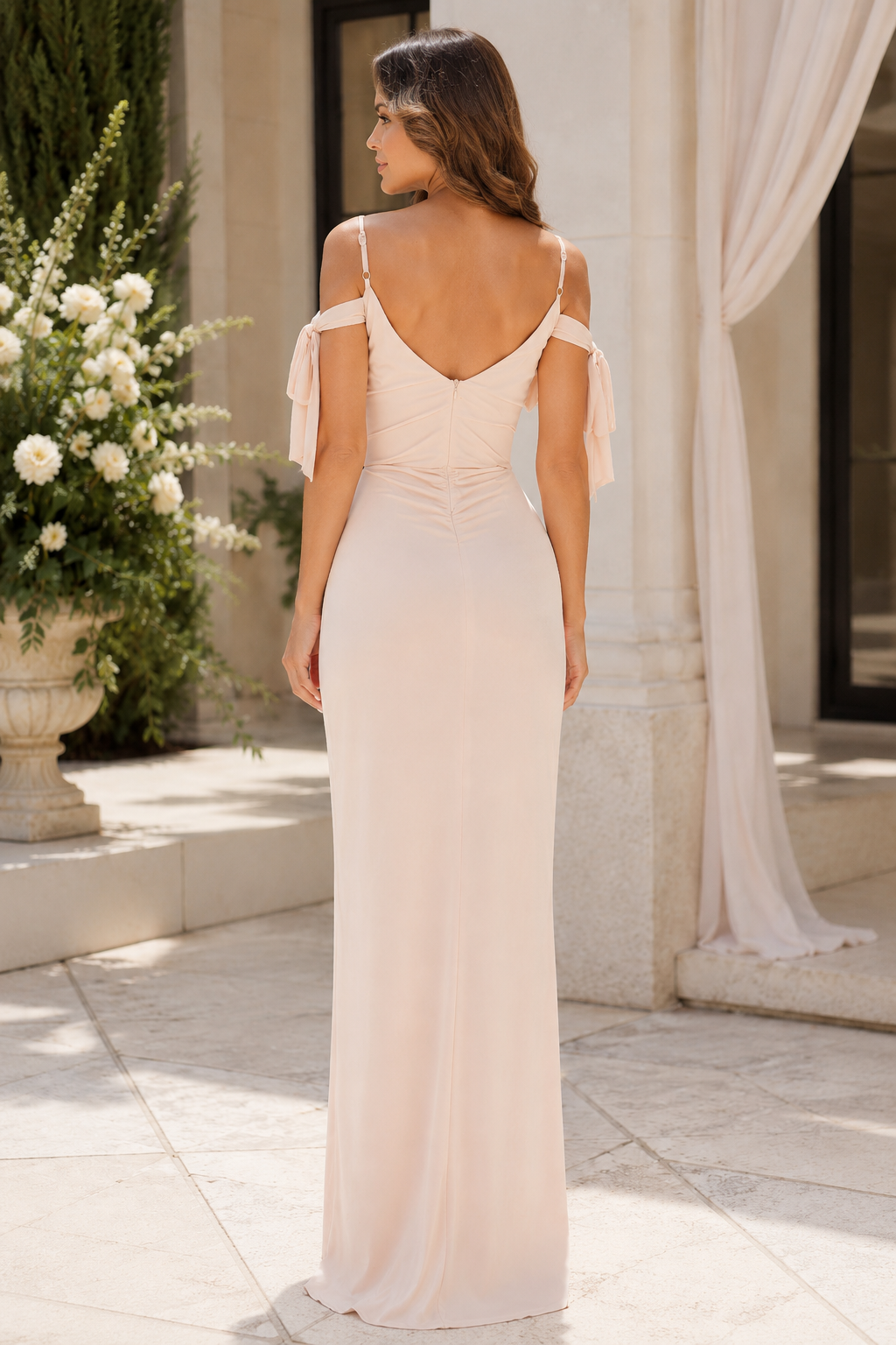Blush Tie Shoulder Wrap Maxi Dress