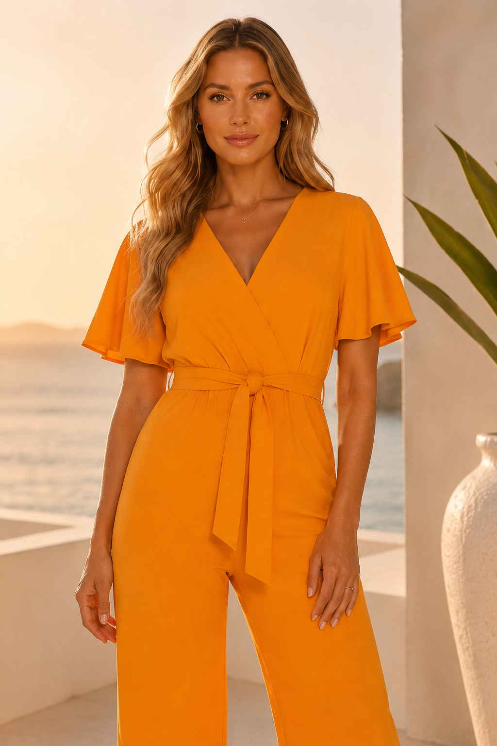 Flute Sleeve Wide Leg Jumpsuit