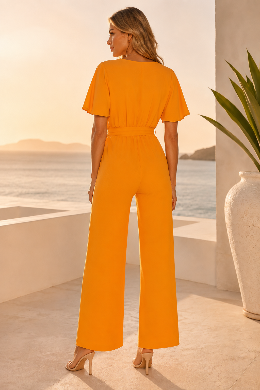 Flute Sleeve Wide Leg Jumpsuit