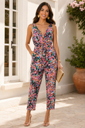 Floral Print Sleeveless Wrap Neck Jumpsuit