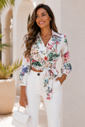 Tropical Floral Tie Front Crop Top