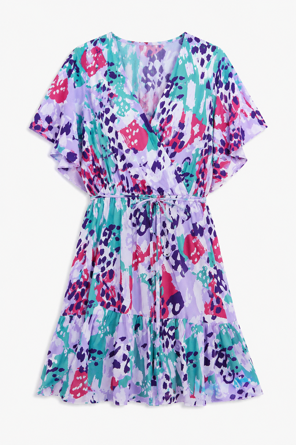Abstract Angel Sleeve Wrap Mini Dress