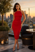 Ruched Pleated Top Bodycon Midi Dress