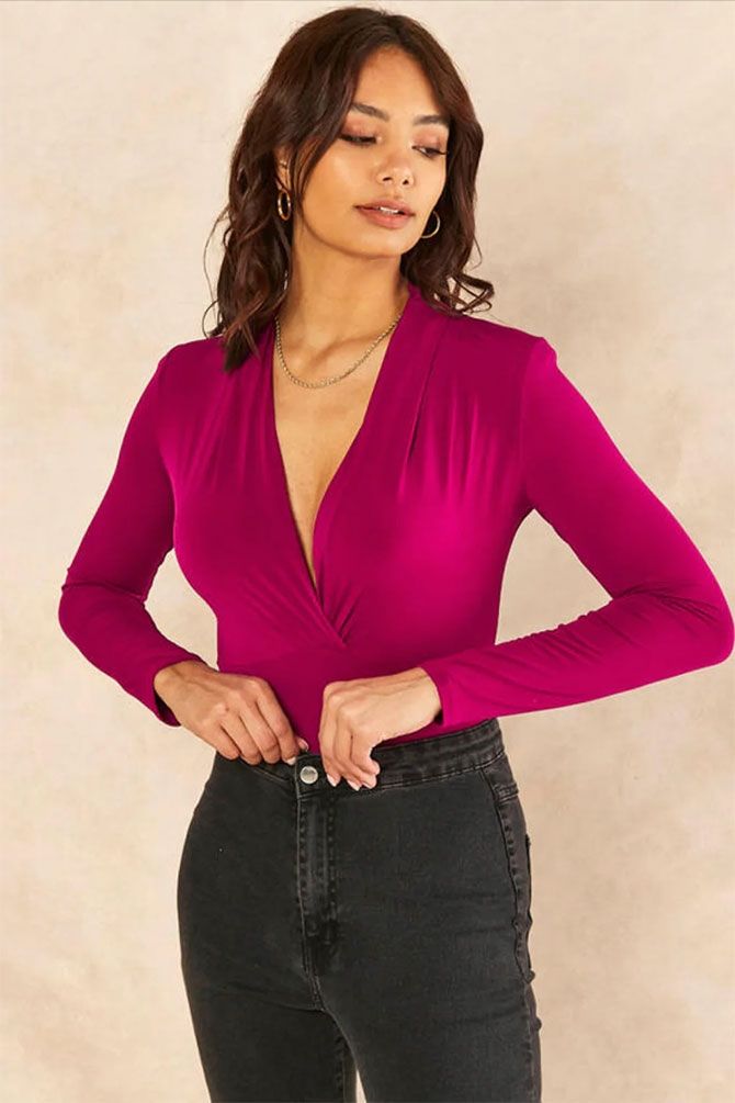 V Neck Long Sleeve Bodysuit