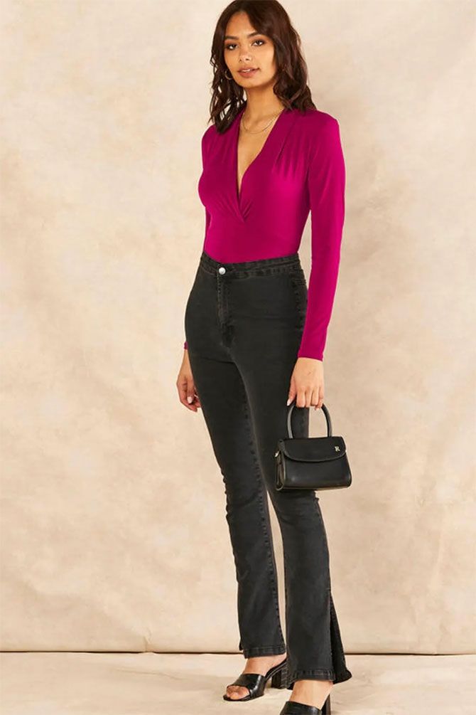 V Neck Long Sleeve Bodysuit