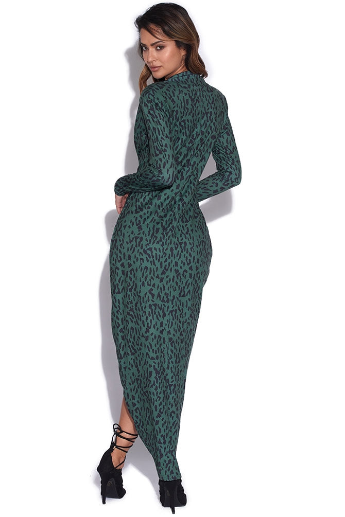 Forest Green Leopard Print Plunge Dress
